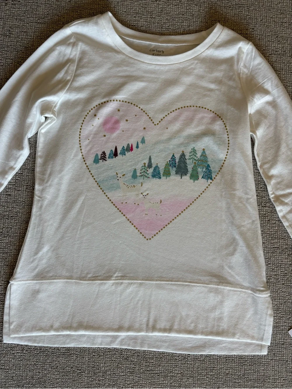 NWT Carter's Long-Sleeve Top with Pastel Heart Forest Graphic